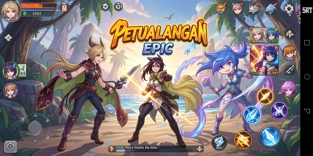 Screenshot gameplay <strong>5RT</strong> yang menampilkan aksi karakter anime.