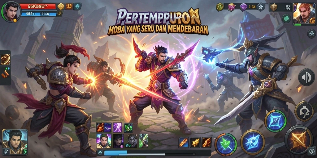 Tampilan aksi seru dalam gameplay MOBA 66KBET.