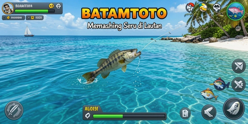Screenshot gameplay BATAMTOTO dengan ikan besar yang ditangkap.