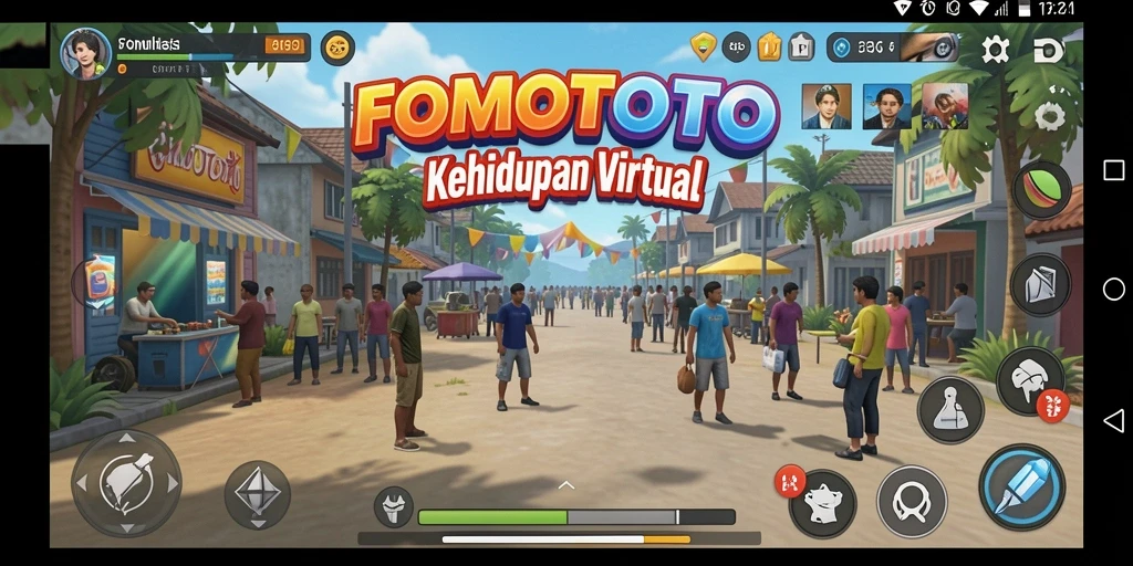 Tampilan gameplay menarik FOMOTOTO yang menampilkan aktivitas sehari-hari.