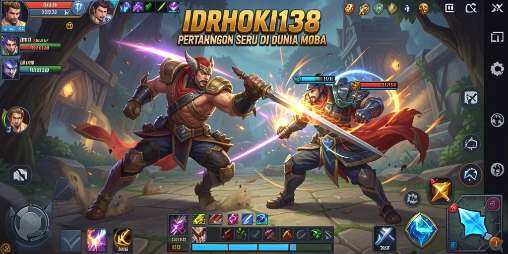 Screenshot <strong>IDRHOKI138</strong> menampilkan aksi seru dalam pertarungan tim MOBA.