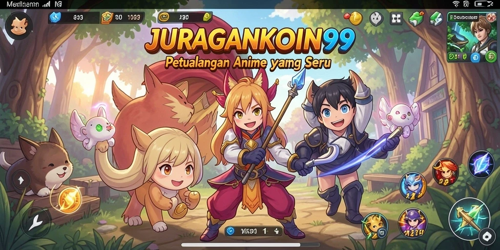 Tampilan gameplay seru dari JURAGANKOIN99 dengan karakter Anime yang unik.