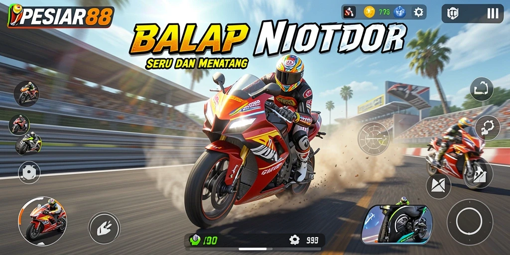 Tampilan gameplay PESIAR88 yang menegangkan dan penuh aksi balap motor.