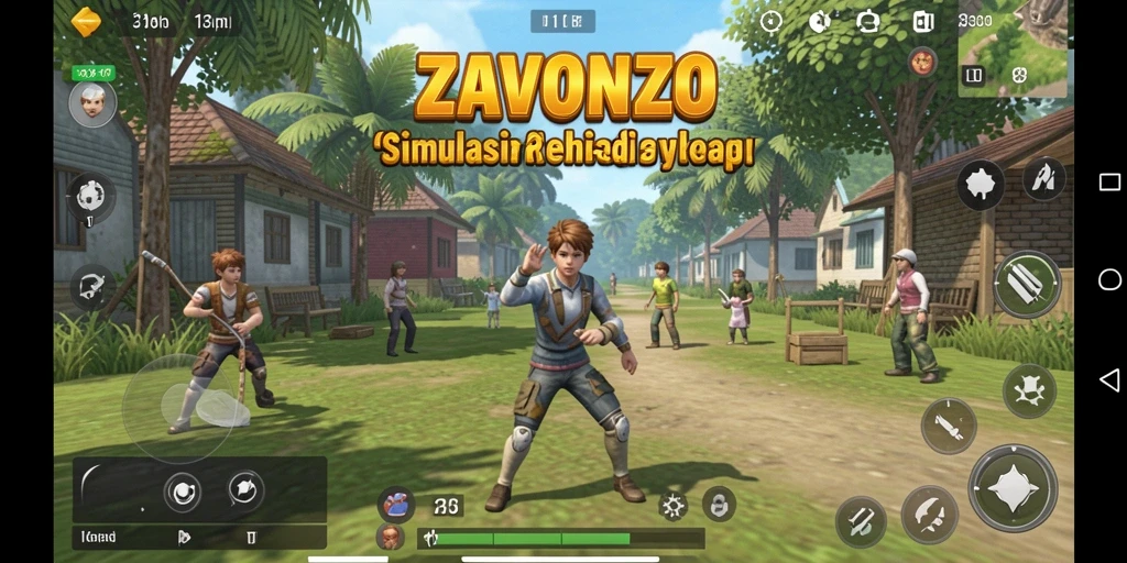 Tangkapan layar ZAVONZO menampilkan gameplay simulasi kehidupan yang mendalam.